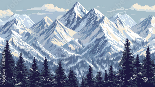 Snowy Winter Mountain Landscape with Majestic Fir Trees