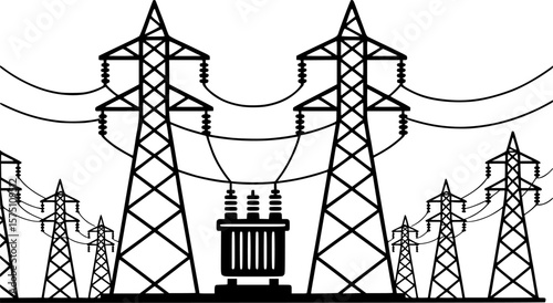 Vector Illustration of a Power Transmission Substation