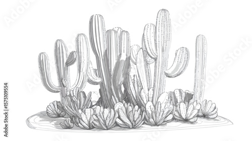 Minimalist Houseplant Cactus Line Art Vector Isolated on White Background