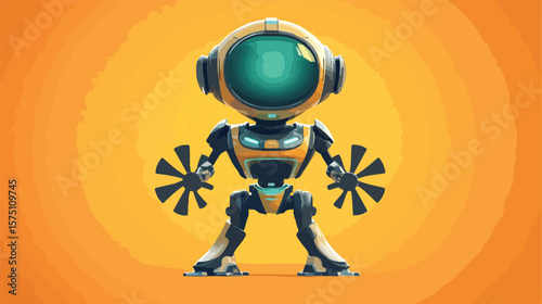 Futuristic Humanoid Robot with Fan Character Cartoon Illustration