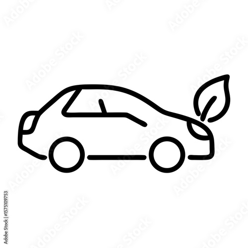 Outline Hybrid Car Icon with Eco Leaf Symbol
