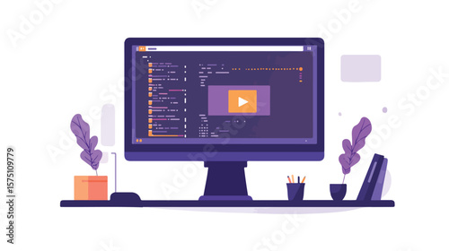 Sleek LED Monitor Flat Vector Illustration Isolated