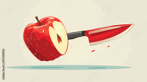 Vibrant Red Apple Icon with Running Knife - Healthy Eating Concept