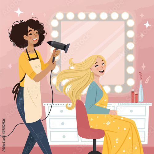 Hair salon appointment blonde hair blow dry hairstyle beauty treatment professional hairdresser service