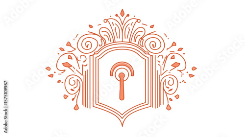 Minimalist Line Art Lock Icon on White Background