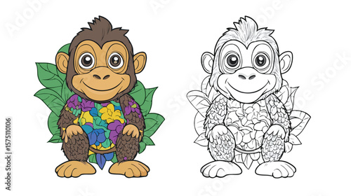 Adorable Little Gorilla Cartoon Character Coloring Page