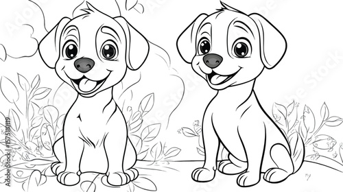 Cute Little Hound Cartoon Character Coloring Page for Kids
