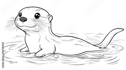 Cute Little Otter Cartoon Character Coloring Page for Kids