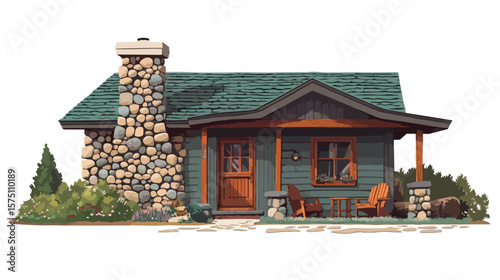 Cozy Cottage Exterior Illustration Isolated on White Background