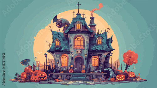 Mystical Haunted House Illustration for Halloween