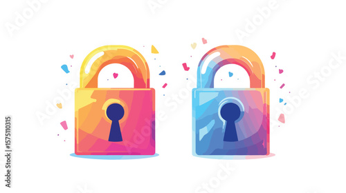 Modern Lock and Unlock Symbol Glyph Design on White Background