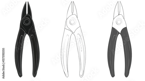 Precision Black and White Long Nose Plier Flat Vector Icon