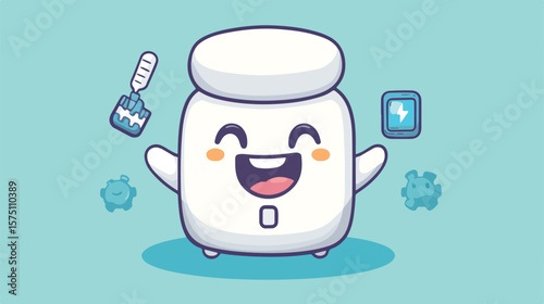 Button Cell Mascot Dentist Illustration