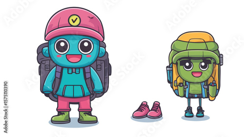 Button Cell Mascot Hiker Illustration