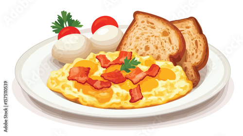 Delicious Scrambled Eggs with Crispy Bacon Illustration