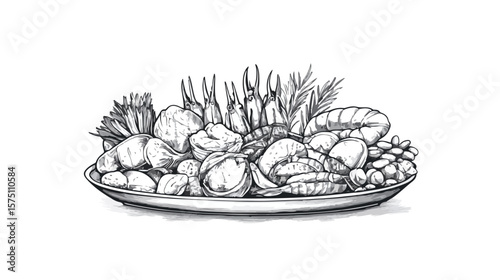 Vibrant Seafood Collection Illustration for Culinary Design