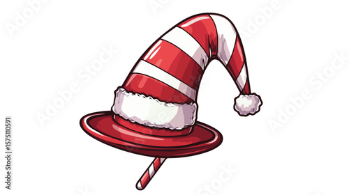 Enchanting Magic Hat with Candy Cane Illustration on White Background