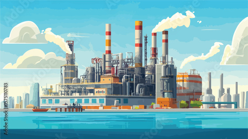 Colorful Cartoon Set of Industrial Buildings and Factories for Graphic Design Projects