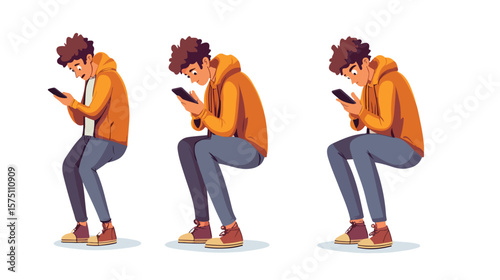 Man Addicted to Smartphone Vector Illustration
