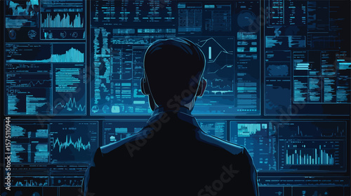 Professional Man Analyzing Data Flat Vector Illustration