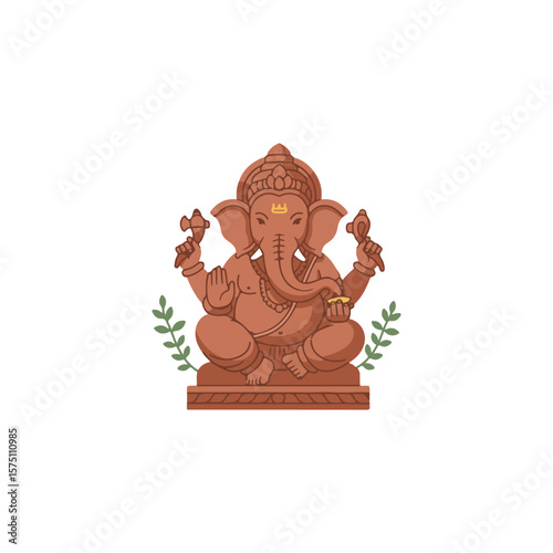 Ganesha Statue from Ecological Clay icon – Ganesha god statue flat Vector illustration