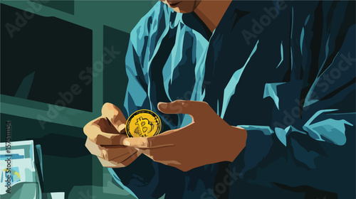 Cryptocurrency deposit concept with a man and wallet