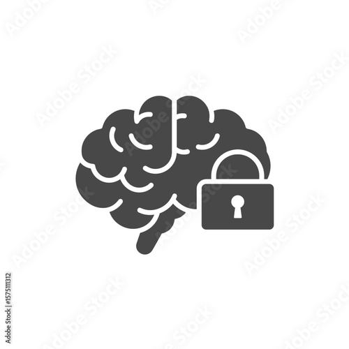 Brain with lock icon symbolizing security and protection of thoughts  