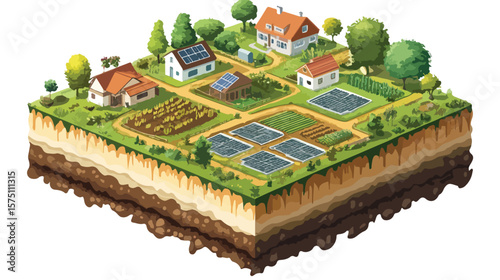 Isometric Earth Block with Rural Area Layers