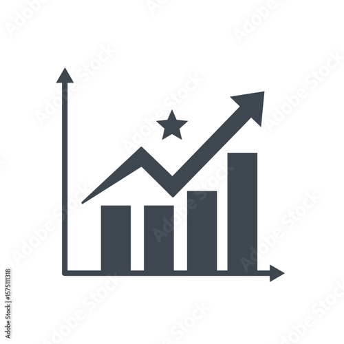 Bar chart with arrow and star symbolizing growth and progress  