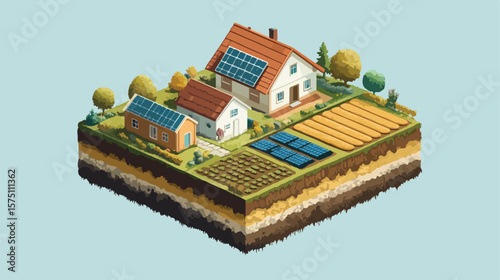 Isometric Block Earth Layers Village