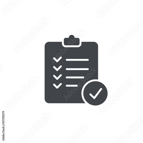 Checklist with check marks and order complete status icon, monochrome vector, transparent background. Task management, to-do list, successful completion, approval, checklist, order status 