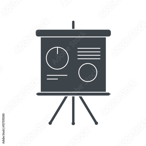 Presenter board with graphs and charts on display stand, monochrome, transparent background. Business presentation, data analysis, finance report, marketing strategy, infographic element