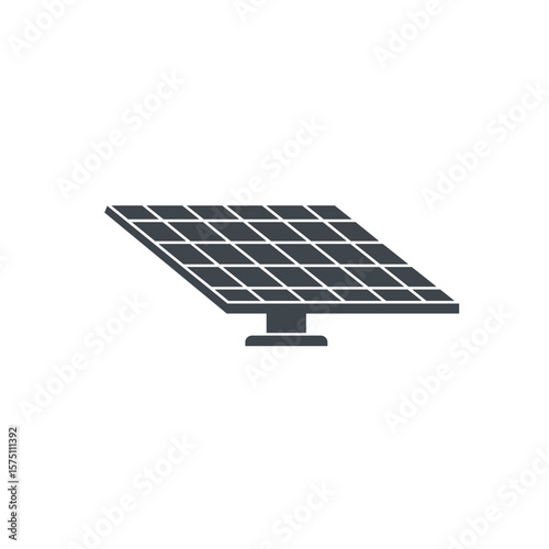 Solar roof panel in flat design with grid pattern and support, monochrome icon, transparent background. Renewable energy, clean power, sustainable technology, eco-friendly concept, solar energy instal