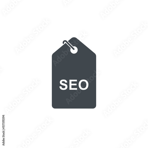 SEO tag icon in dark color with rounded edges, monochrome vector, transparent background. Search engine optimization, keyword tag, digital marketing, website promotion, content strategy, web analytics