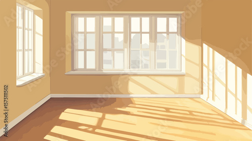 Modern Isometric Empty Living Room Layout with Windows