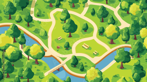 Isometric Park and Pathways Layout with Surrounding Landscape