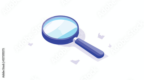 Isometric Magnifying Glass with Blue Handle on White Background
