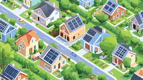 Modern Isometric Neighborhood with Houses - Urban Architecture Design