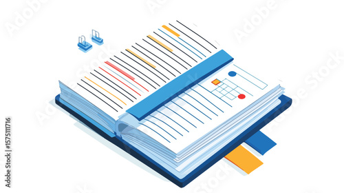 Isometric Notebook with Blue Ribbon Bookmark