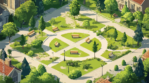 Serenity Isometric Park with Trees, Benches, and Pathways