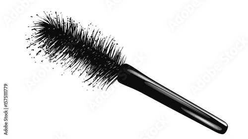 Elegant Mascara Brush Line Art on White Background