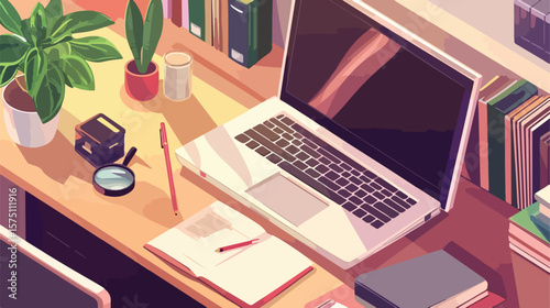 Modern Isometric Style Office Setting with Laptop