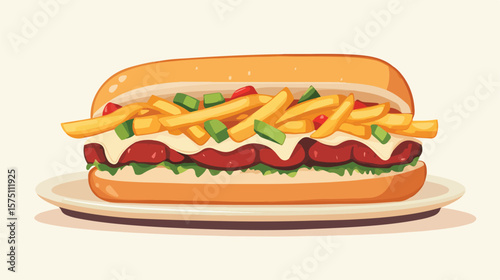 Delicious Meat Sandwich served with Crispy French Fries Vector