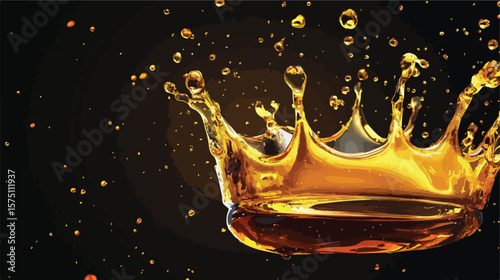 Golden Honey and Oil Splashes Like a Crown Flat Vector Illustration