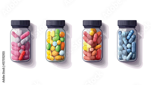 Medical Pills Bottle Vector Illustration in Flat Design