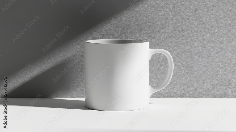 Fototapeta premium Blank white mug on a white surface.