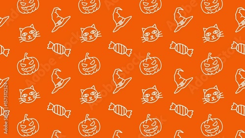 Halloween Icons Background Loop Animation — Minimal and Seamless.  シームレスループするハロウィンアイコンのパターンアニメーション