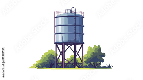 Rustic Metal Water Tower with Oval Water Tank in Countryside