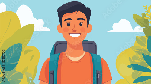 Happy Millennial Student Smiling Outdoors Vector Illustration