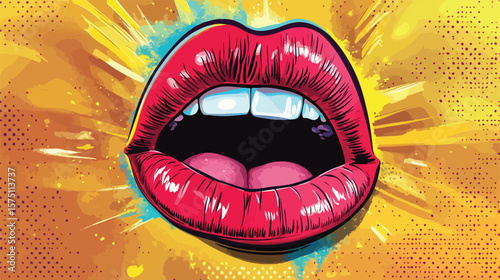 Expressive Female Lips with Speech Bubble for Wow Reactions